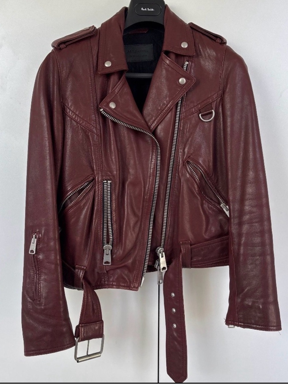 All Saints Burgundy Leather Moto Jacket